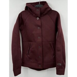 The North Face 3D Thermal Size XS Merlot Burgundy Hooded Snap Jacket Zip Pockets